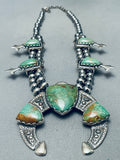 129 Grams Vintage Green Turquoise Sterling Silver Squash Blossom Necklace-Nativo Arts