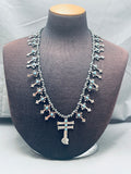 Federico Jimenez Vintage Turquoise Sterling Silver Cross Squash Blssom Necklace-Nativo Arts