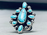 Huge Adjustable Vintage Navajo Turquoise Cluster Sterling Silver Ring-Nativo Arts