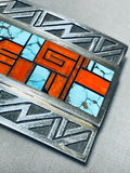 Magnificent Vintage Native American Navajo Red Mountain Turquoise Sterling Silver Buckle-Nativo Arts