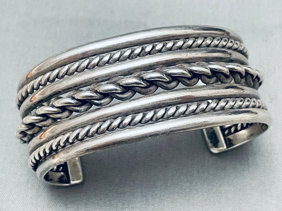 Coiled Sturdy Vintage Native American Navajo Sterling Silver Bracelet Cuff Old-Nativo Arts