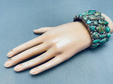Jamie Kee 116 Grams Vintage Native American Navajo Green Turquoise Sterling Silver Bracelet-Nativo Arts