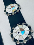 Tom Henry Vintage Native American Navajo Turquoise Inlay Sterling Silver Concho Belt