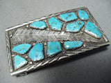 Wayne Cheama Vintage Native American Zuni Blue Gem Turquoise Sterling Silver Buckle-Nativo Arts