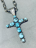 Gerald Yazzie Vintage Native American Navajo Bisbee Turquoise Sterling Silver Cross Necklace-Nativo Arts