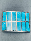 One Of The Biggest Best Vintage Native American Navajo Turquoise Inlay Sterling Silver Buckle-Nativo Arts