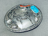 Jay Livingston Antelope Vintage Native American Navajo Sterling Silver Turquoise Buckle-Nativo Arts