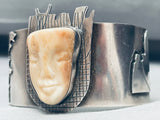 Detailed Vintage Southwest Face Sterling Silver Bracelet Cuff-Nativo Arts