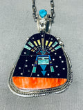Outspace Vintage Native American Navajo Turquoise Inlay Sterling Silver Kachina Necklace-Nativo Arts