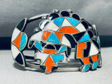 One Of Best Ever Early Vintage Zuni Inlay Sterling Silver Turquoise Bracelet-Nativo Arts