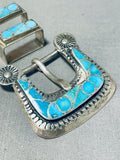 Brilliant Vintage Native American Zuni Blue Gem Turquoise Inlay Sterling Silver Buckle-Nativo Arts