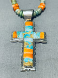 Dropdead Gorgeous Native American Navajo Turquoise Shell Inlay Sterling Silver Cross Necklace-Nativo Arts