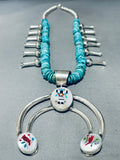 Cardinal And Kachina Native American Navajo Turquoise Sterling Silver Squash Blossom Necklace-Nativo Arts