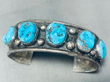 Signed Vintage Native American Navajo Blue Turquoise Row Sterling Silver Bracelet-Nativo Arts