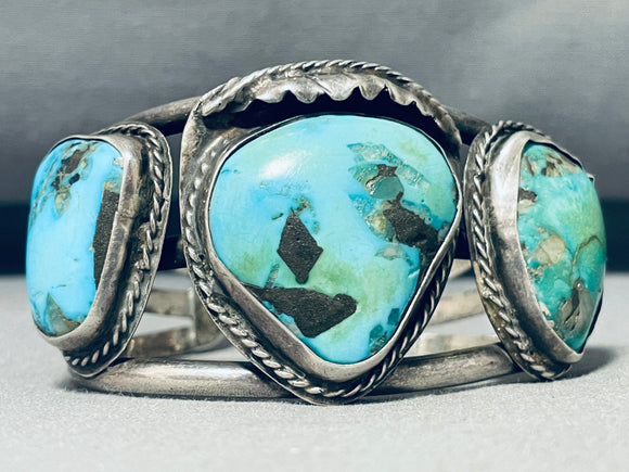 Outstanding Vintage Native American Navajo Pilot Mountain Turquoise Sterling Silver Bracelet-Nativo Arts