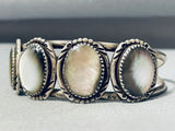 Rare Vintage Native American Navajo Mother Of Pearl Sterling Silver Bracelet-Nativo Arts