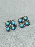 Traditional Vintage Native American Zuni Blue Gem Turquoise Sterling Silver Earrings-Nativo Arts