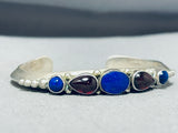 Captivating Vintage Native American Navajo Lapis & Garnet Sterling Silver Signed Bracelet-Nativo Arts