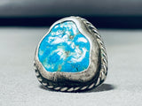 Best Vintage Native American Navajo Blue Gem Turquoise Sterling Silver Ring-Nativo Arts