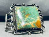 Mind Bending Vintage Native American Navajo Huge Square Green Turquoise Sterling Silver Bracelet-Nativo Arts