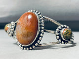 Red Rock Agate Vintage Native American Navajo Sterling Silver Bracelet Cuff-Nativo Arts