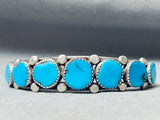 Huge Flat Bead Ceuff Ends Vintage Native American Navajo Turquoise Sterling Silver Bracelet