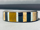 6 Inch Wrist Vintage Opal Togers Eye Inlay Sterling Silver Bracelet-Nativo Arts