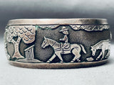 Detailed Vintage Native American Navajo Horse Riding Sterling Silver Bracelet-Nativo Arts