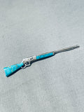 Native American Unique Vintage Morongo Signed Blue Gem Turquoise Sterling Silver Gun Pin-Nativo Arts