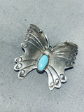 Whimsical Vintage Native American Navajo Blue Gem Turquoise Sterling Silver Butterfly Pin-Nativo Arts