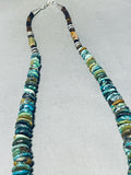Riveting Native American Navajo Flat Turquoise Heishi Sterling Silver Necklace-Nativo Arts