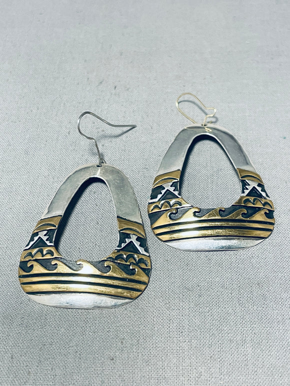 Native American Fascinating Vintage Sterling Silver Gold Craft Thomas Singer Earrings-Nativo Arts