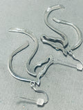 Marvelous Native American Navajo Signed Sleeping Beauty Turquoise Sterling Silver Horse Earrings-Nativo Arts