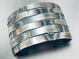 Fantastic Native American Navajo Sterling Silver Basket Weave Massive Bracelet-Nativo Arts