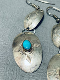 Extraordinary Vintage Native American Navajo Blue Gem Turquoise Sterling Silver Dangle Earrings-Nativo Arts