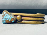 Heavy Heavy!! Vintage Native American Navajo Sterling Silver Gold Wash Turquoise Bracelet-Nativo Arts