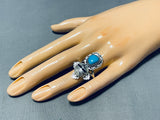 Captivating Native American Navajo Sleeping Beauty Turquoise Sterling Silver Kachina Ring Signed-Nativo Arts