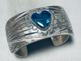 Paua Shell Heart!! Signed Vintage Native American Navajo Sterling Silver Bracelet-Nativo Arts