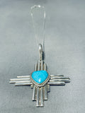 Rob Yellowhorse Native American Navajo Morenci Turquoise Sterling Silver Zia Necklace-Nativo Arts