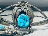 Rare Vintage Signed Native American Navajo 3 Morenci Turquoise Sterling Silver Slave Bracelet-Nativo Arts