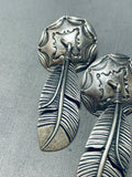 Traditional Vintage Native American Navajo Sterling Silver Feather Earrings-Nativo Arts
