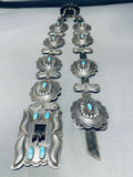 Authentic Hand Tooled Vintage Native American Navajo Sterling Silver Turquoise Concho Belt-Nativo Arts