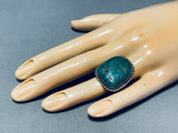 Classic Vintage Native American Navajo Green Turquoise Sterling Silver Ring-Nativo Arts