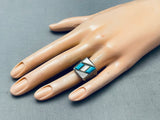 Thicker Vintage Navajo Turquoise Pearl Inlay Sterling Silver Ring-Nativo Arts