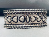 Hand Tooled Vintage Native American Navajo Heart Sterling Silver Bracelet Heavy-Nativo Arts
