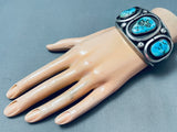 95 Grams Huge Vintage Native American Navajo Blue Gem Turquoise Sterling Silver Bracelet