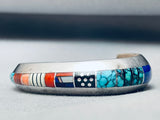 5.5 Inch Wrist Vintage Jim Harrison Native American Navajo Inlay Sterling Silver Bracelet-Nativo Arts