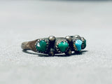 One Of A Kind Native American Zuni Carved Green Blue Turquoise Sterling Silver Ring-Nativo Arts