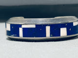 One Of The Best Vintage Native American Navajo Midnight Lapis Sterling Silver Bracelet Inlay-Nativo Arts