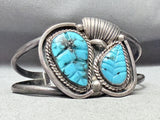 Native American Hand Carved Turquoise Leaf Vintage Navejo Sterling Silver Bracelet-Nativo Arts